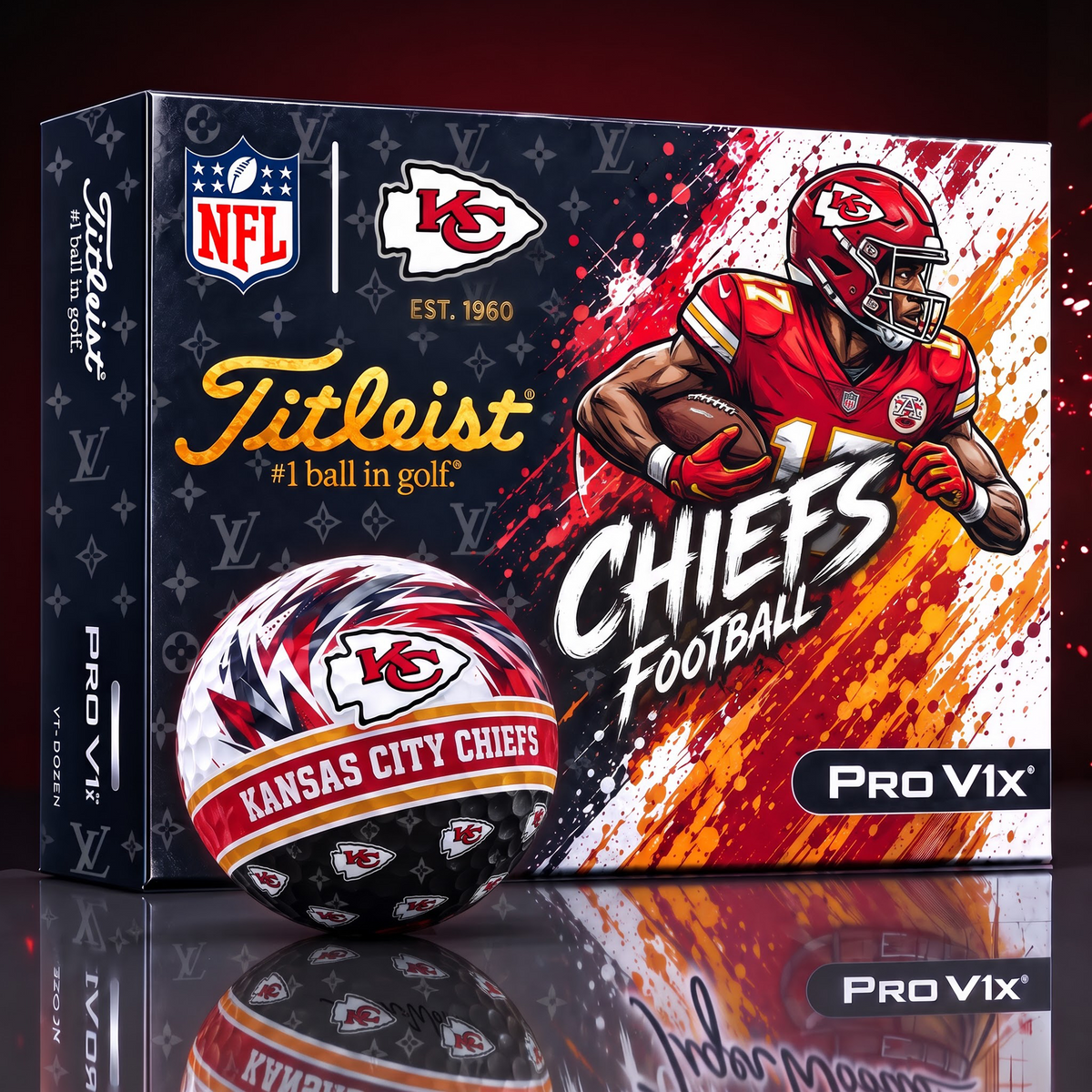 KC X Custom NFL x LV Dynamic Paint Splatter Golf Balls