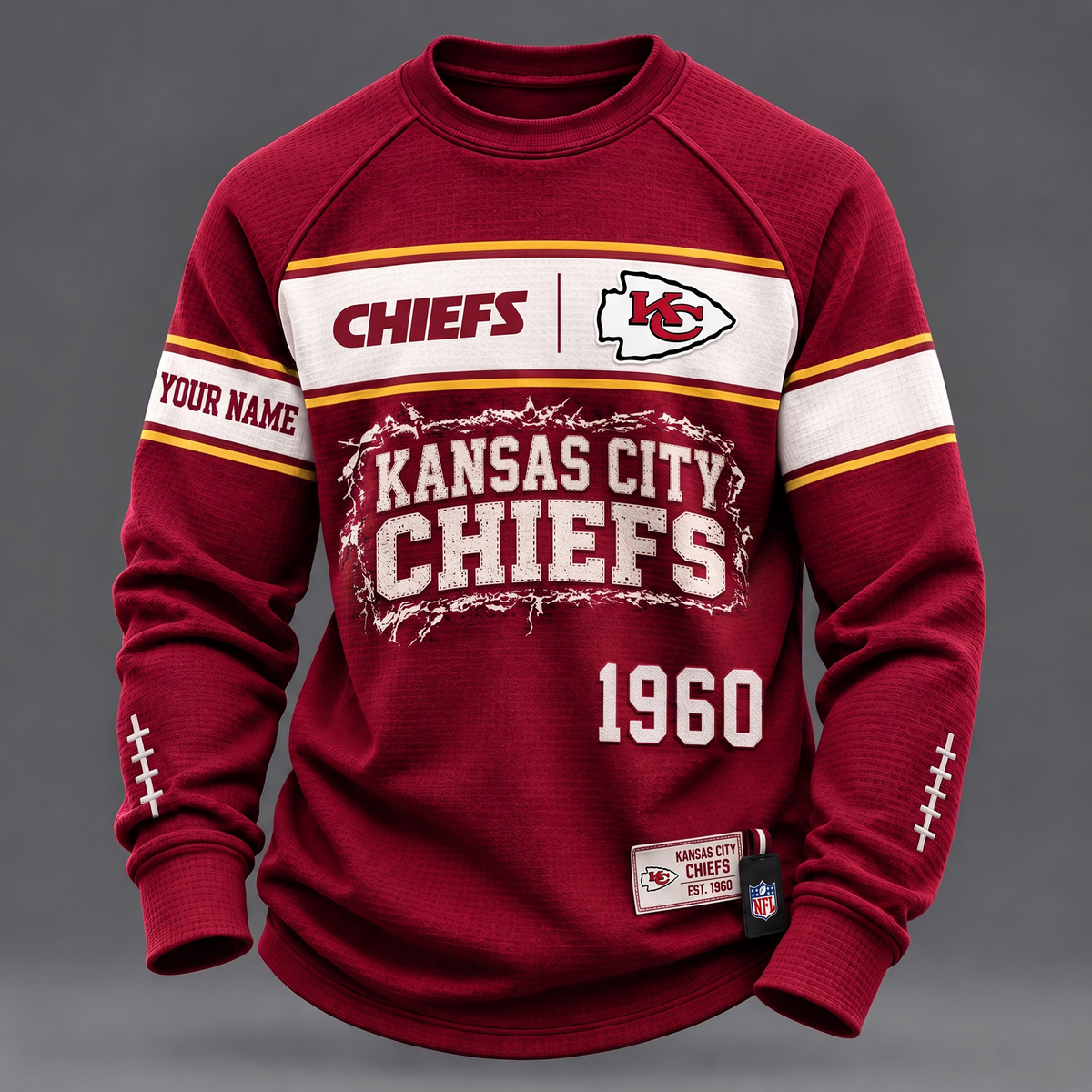 KC x 1-of-1 Custom NFL Personalized Distressed Long Sleeve Shirt