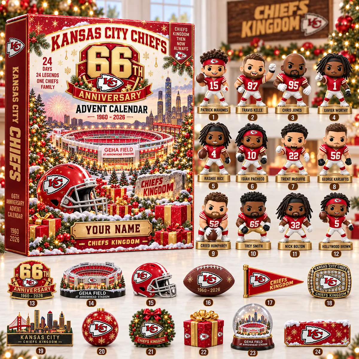 KC x NFL Christmas 2026 Anniversary Advent Calendar Box Custom Any Name Gifts