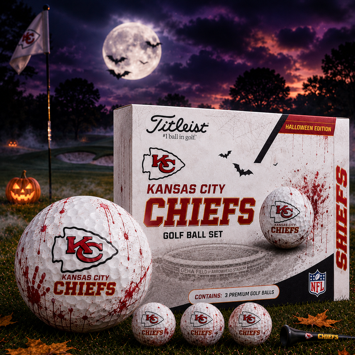 KC x NFL Halloween Edition Golf Ball Set – 3 Premium Golf Balls