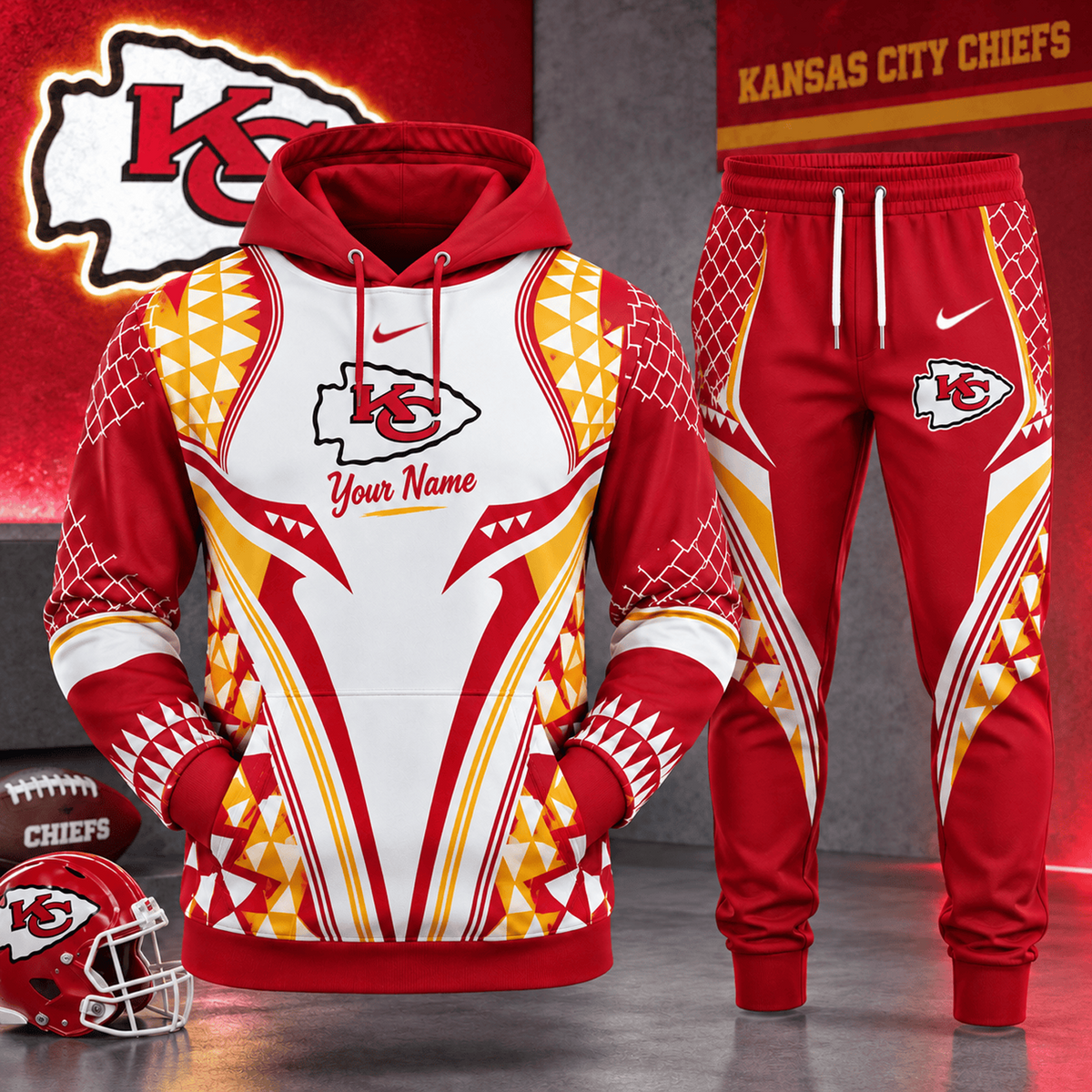 KC x NFL Premium Football Graphic Hoodie & Jogger Set Fan Game Day Sportswear Outfit