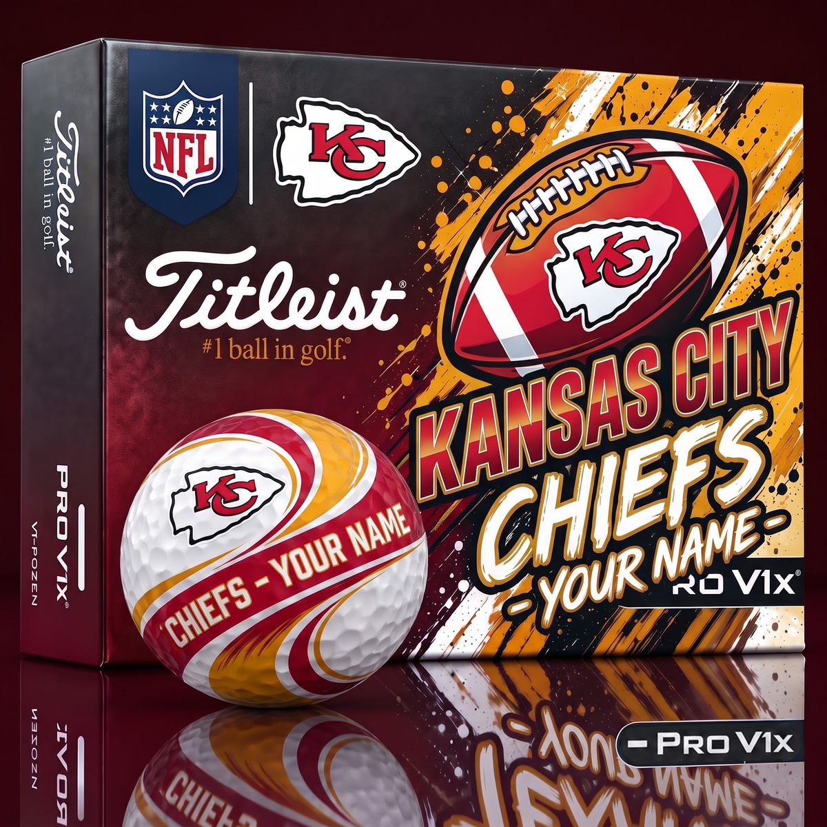 KCC x 1-of-1 Custom NFL Personalized Swirl Titleist Pro V1x Golf Balls