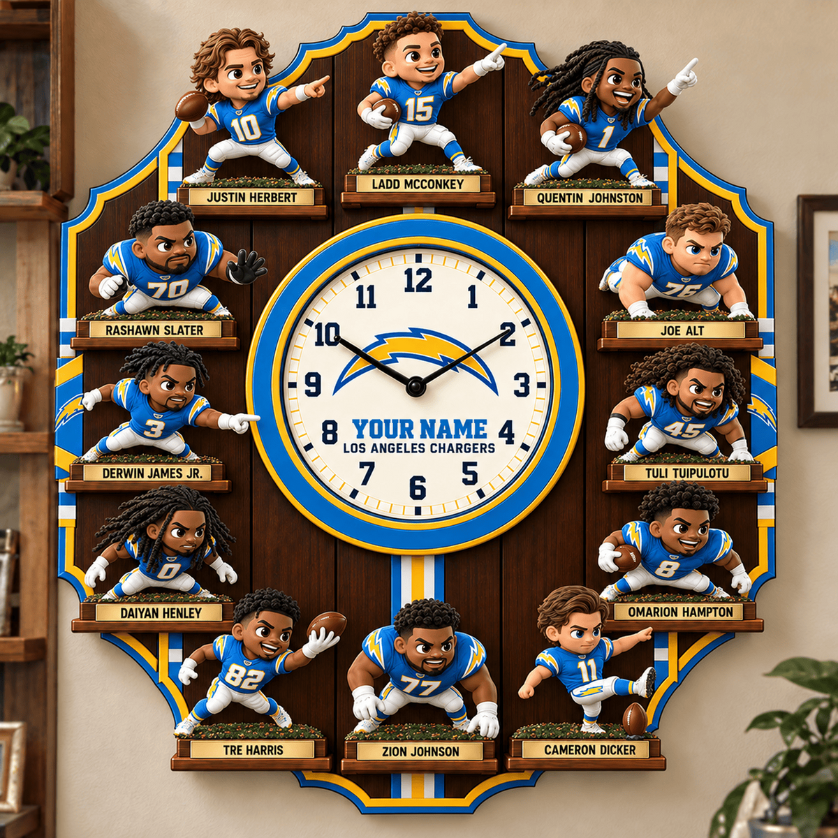 LAC X NFL Famous Players Custom Any Name Acrylic Wall Clock For Home Decor