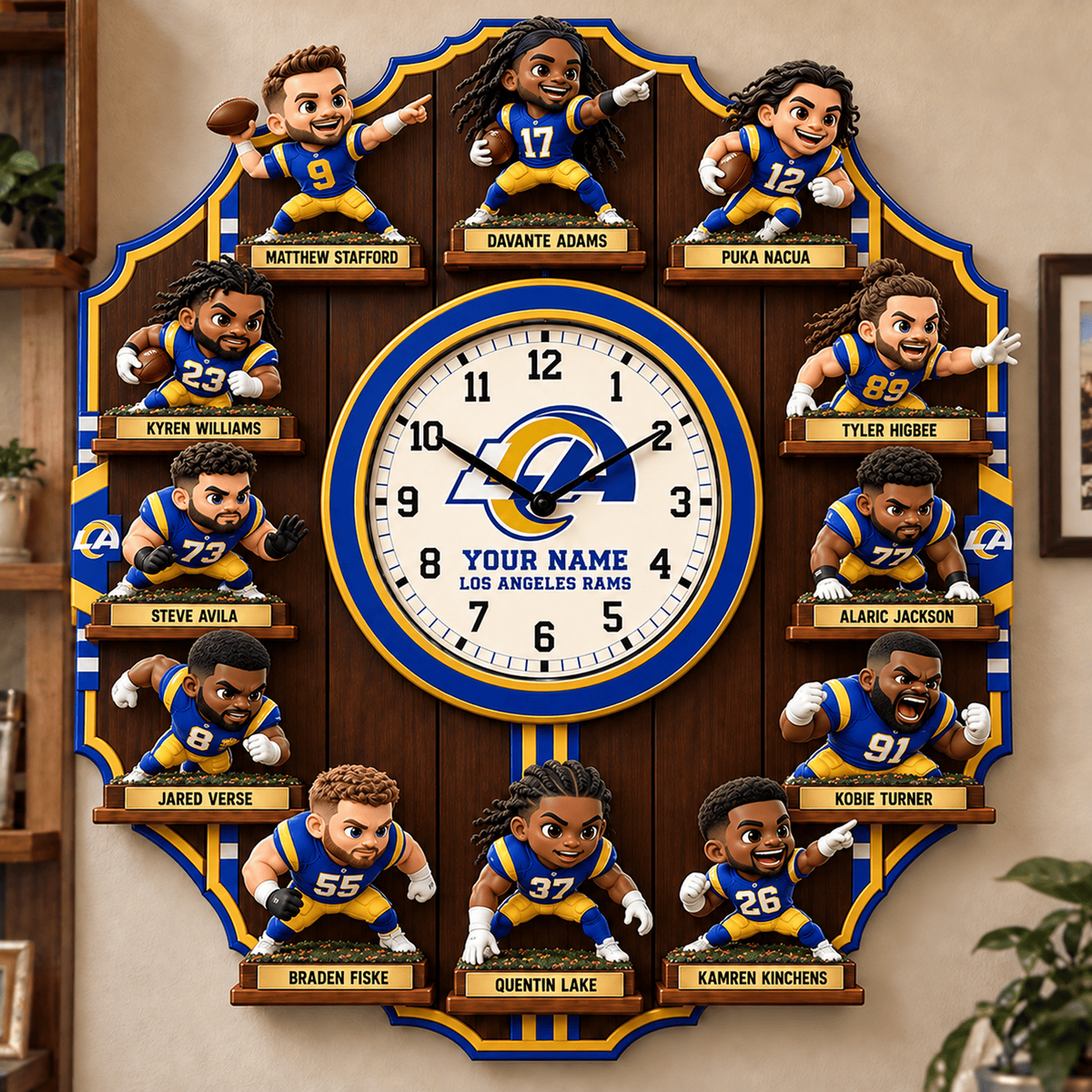 LAR X NFL Famous Players Custom Any Name Acrylic Wall Clock For Home Decor