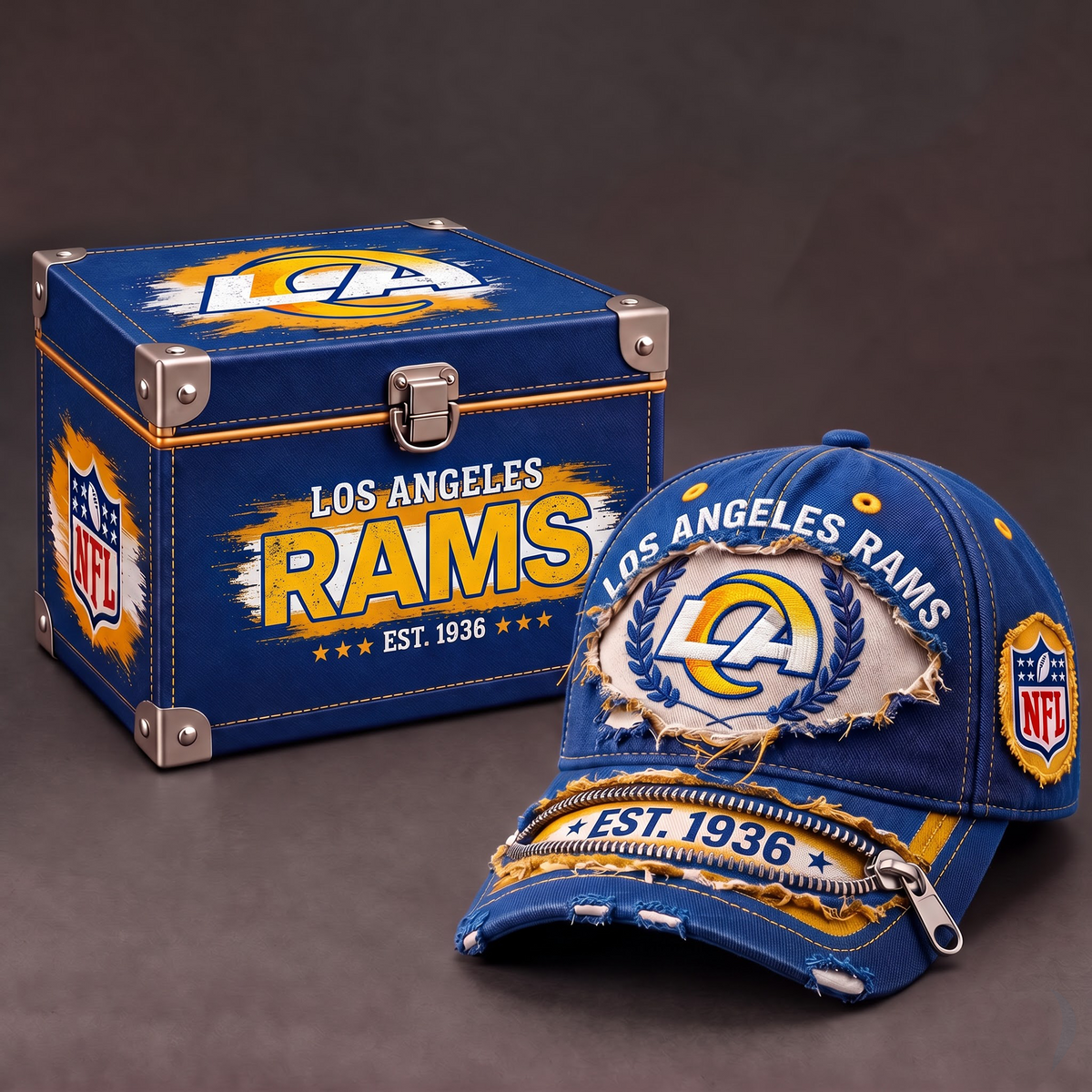 LAR x 1-of-1 NFL Distressed Zipper Cap With Gift Box