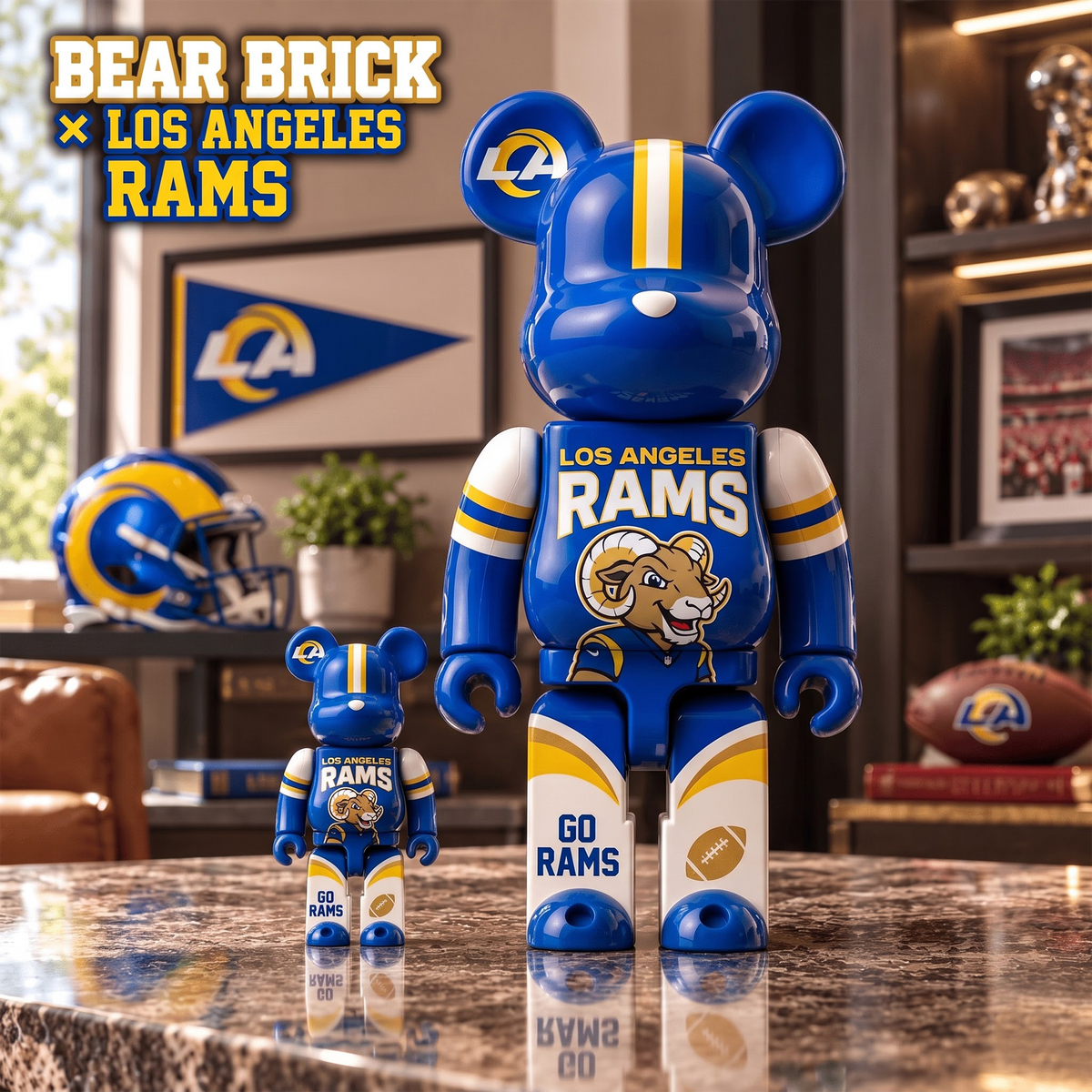 LAR x Custom 1-of-1 NFL Team Bearbrick Collectible Figure Home Desk Decor