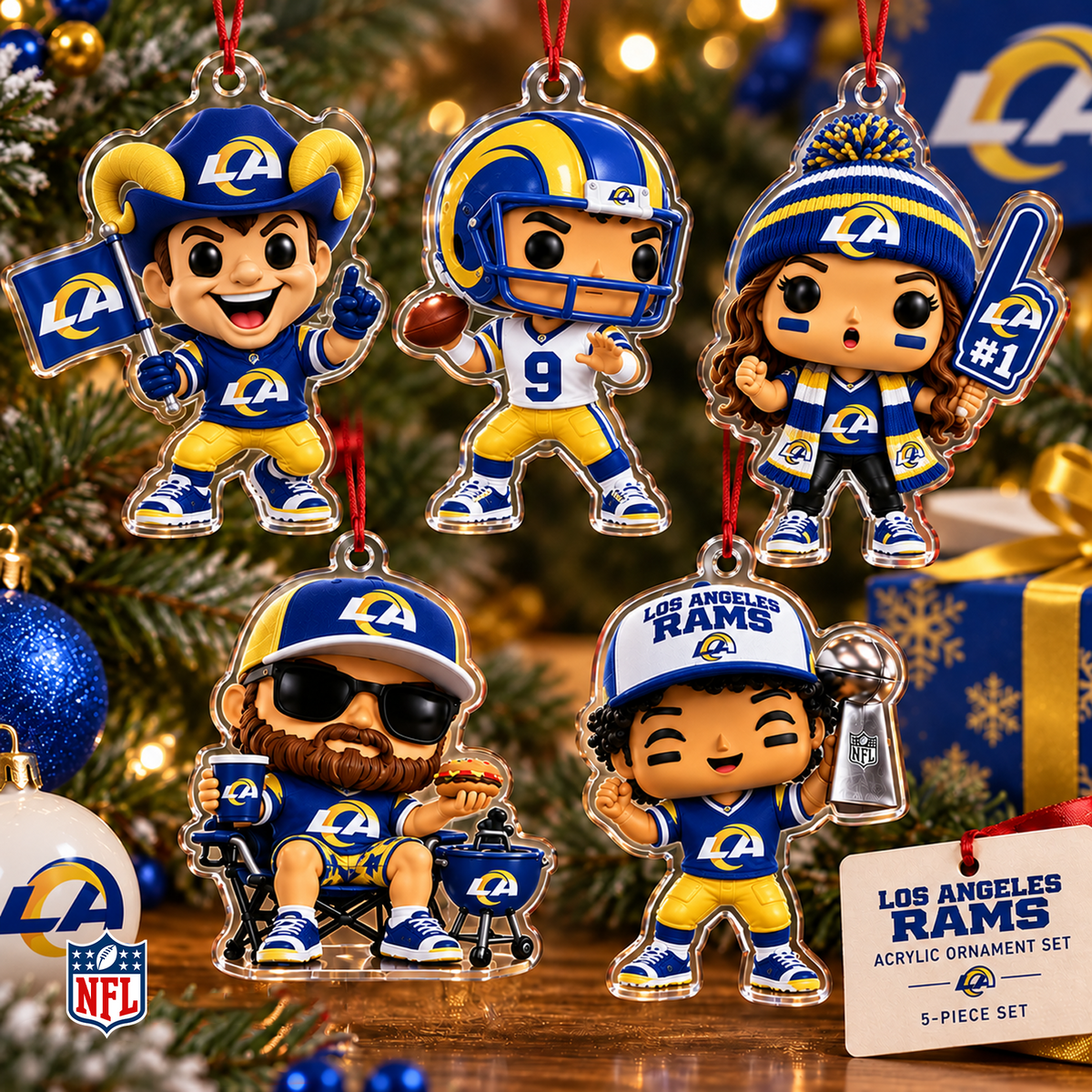 LAR x NFL Christmas KICKOFF Personalized Set 5 Acrylic Ornament