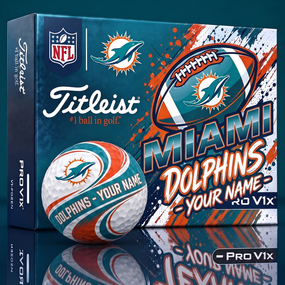 MD x 1-of-1 Custom NFL Personalized Swirl Titleist Pro V1x Golf Balls