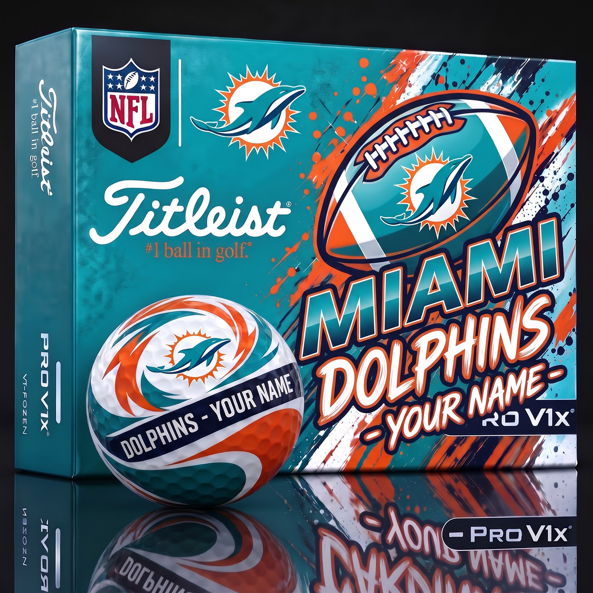 MIA X 1-of-1 Custom NFL Personalized Splatter Titleist Golf Balls Set