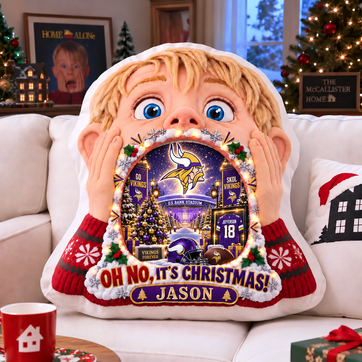 MIN NFL x Home Alone Christmas Personalized Custom Shape Pillow