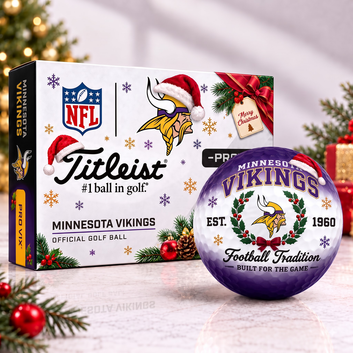 MIN X Custom NFL Team Christmas Titleist Pro V1x Golf Balls Set