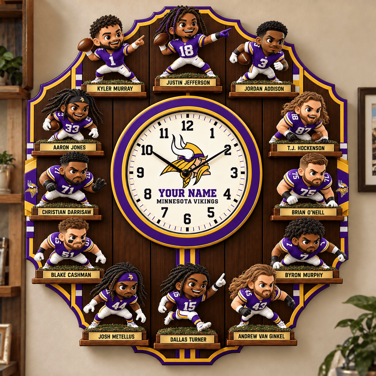 MIN X NFL Famous Players Custom Any Name Acrylic Wall Clock For Home Decor