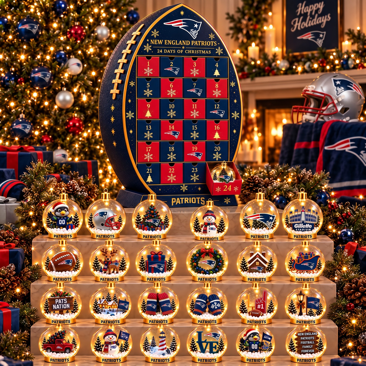 NE X NFL Football Advent Calendar Snow Globe Acrylic Set