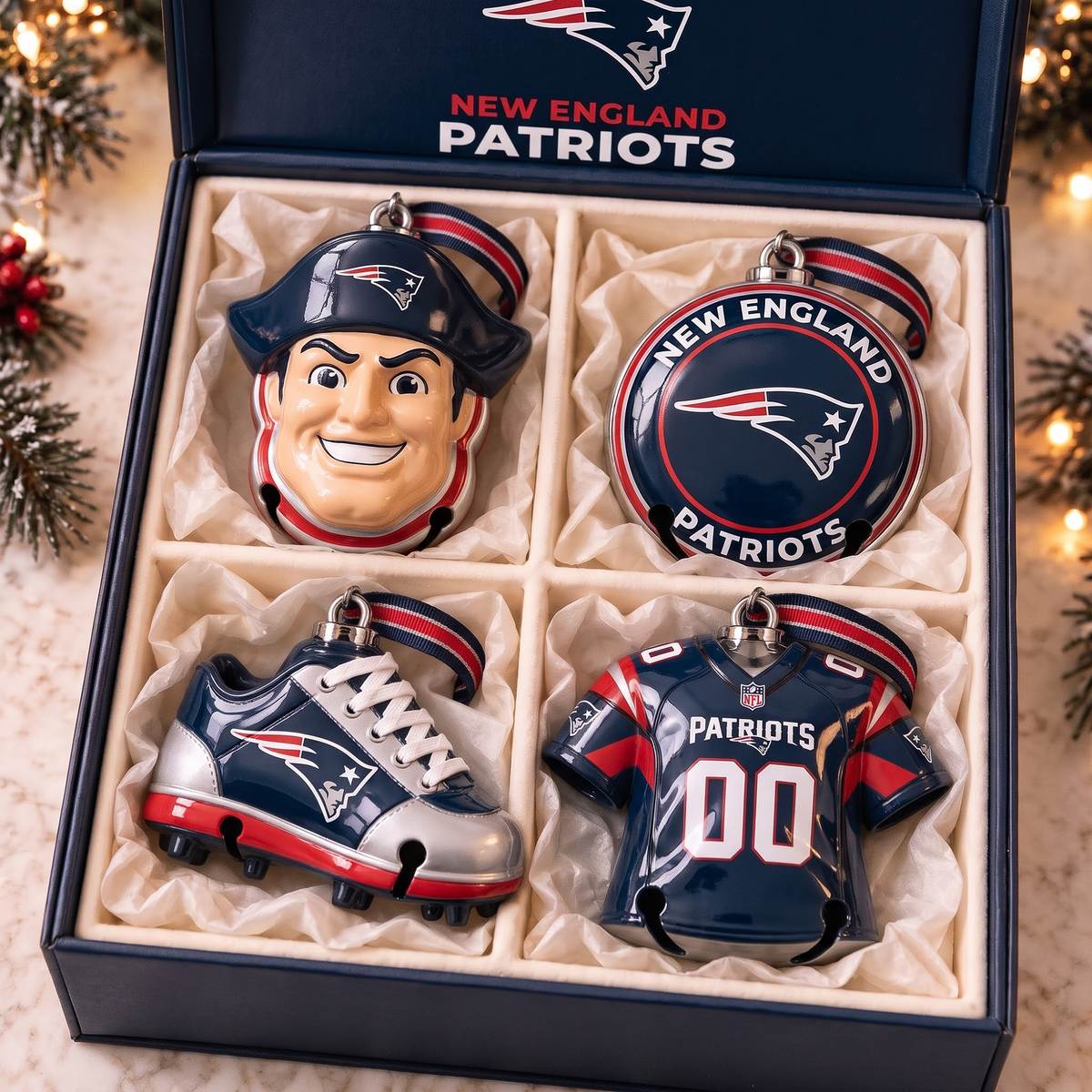 NE X Premium NFL Christmas Bell Ornament