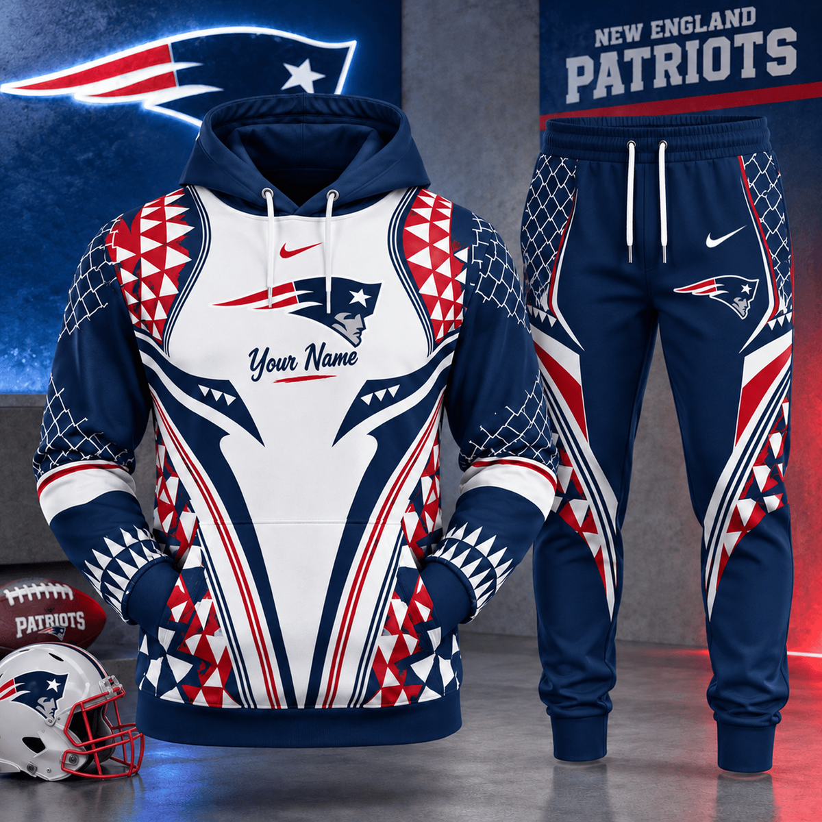 NE x NFL Premium Football Graphic Hoodie & Jogger Set Fan Game Day Sportswear Outfit