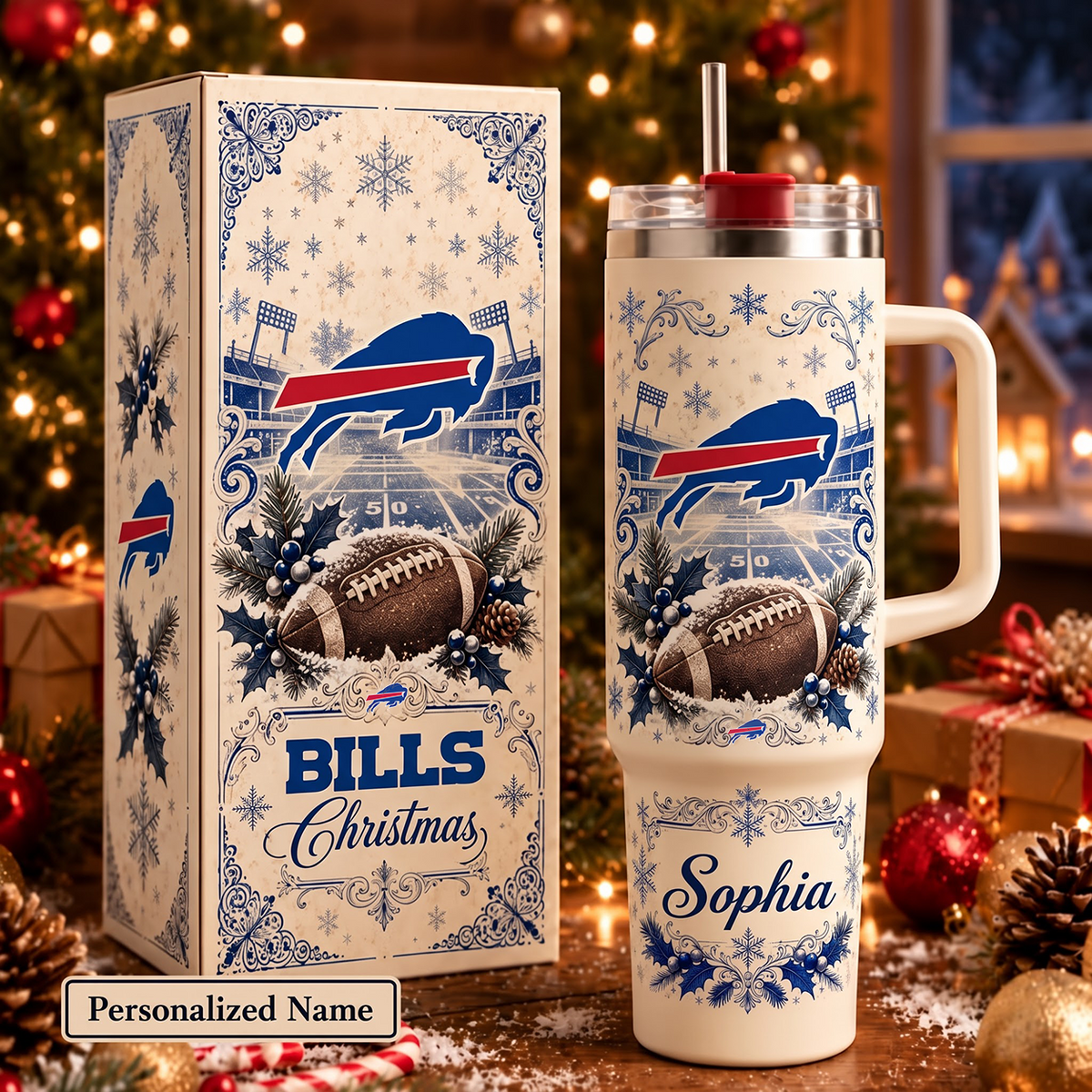 NFL x BUF Christmas Personalized 40oz Tumbler With Straw