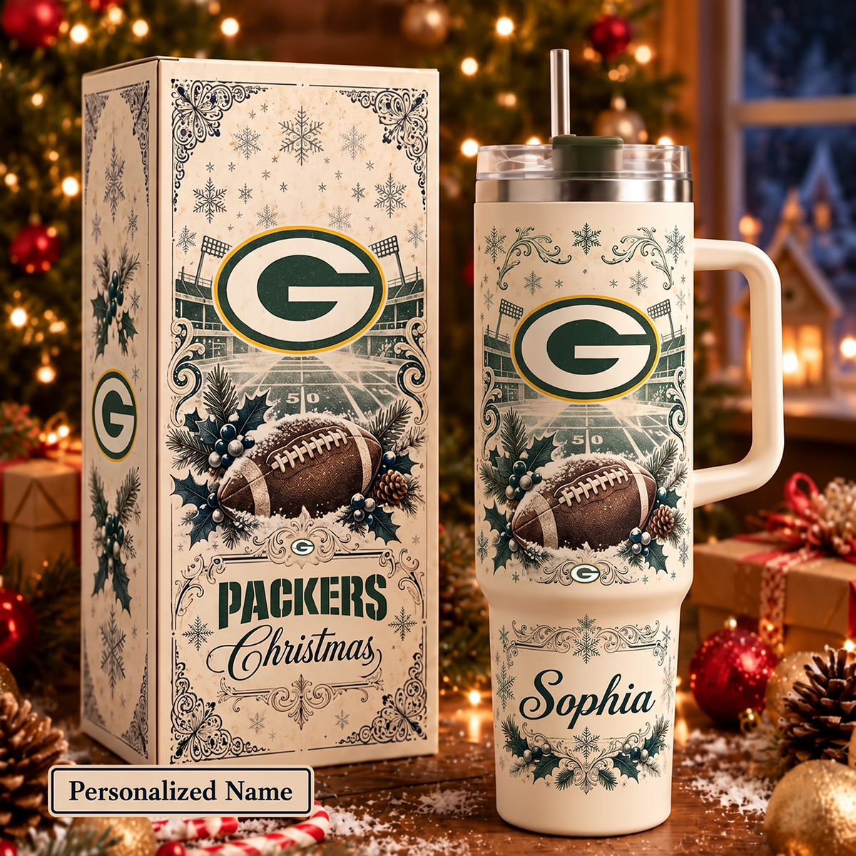 NFL x GB Christmas Personalized 40oz Tumbler With Straw
