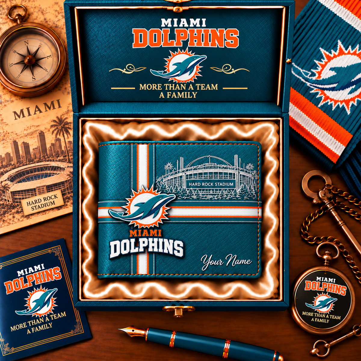 NFL x MIA Custom Name Leather Wallet