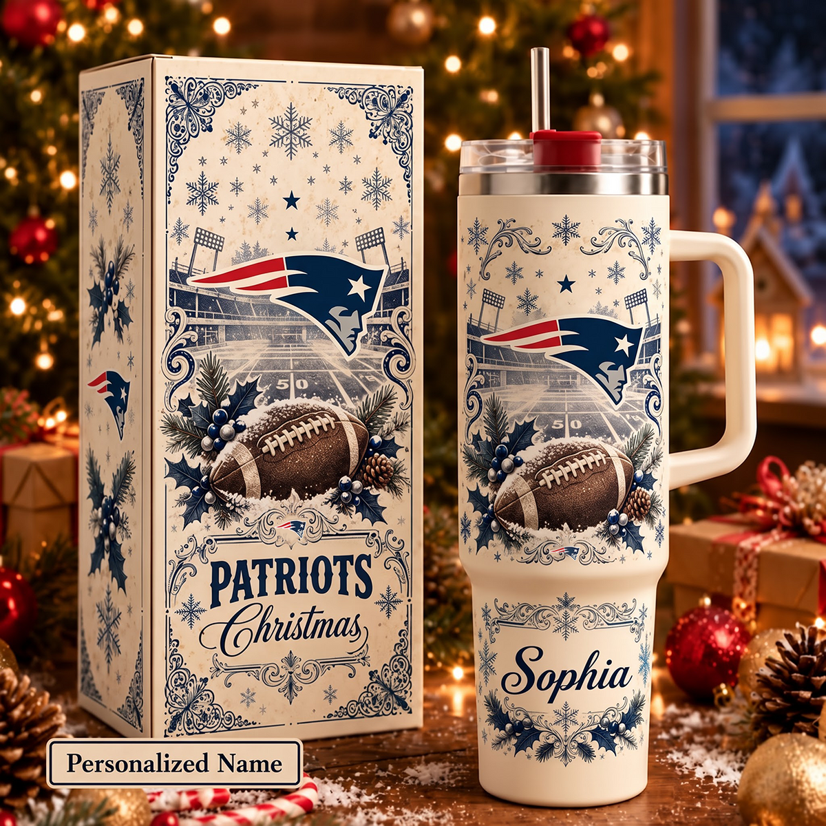 NFL x NE Christmas Personalized 40oz Tumbler With Straw