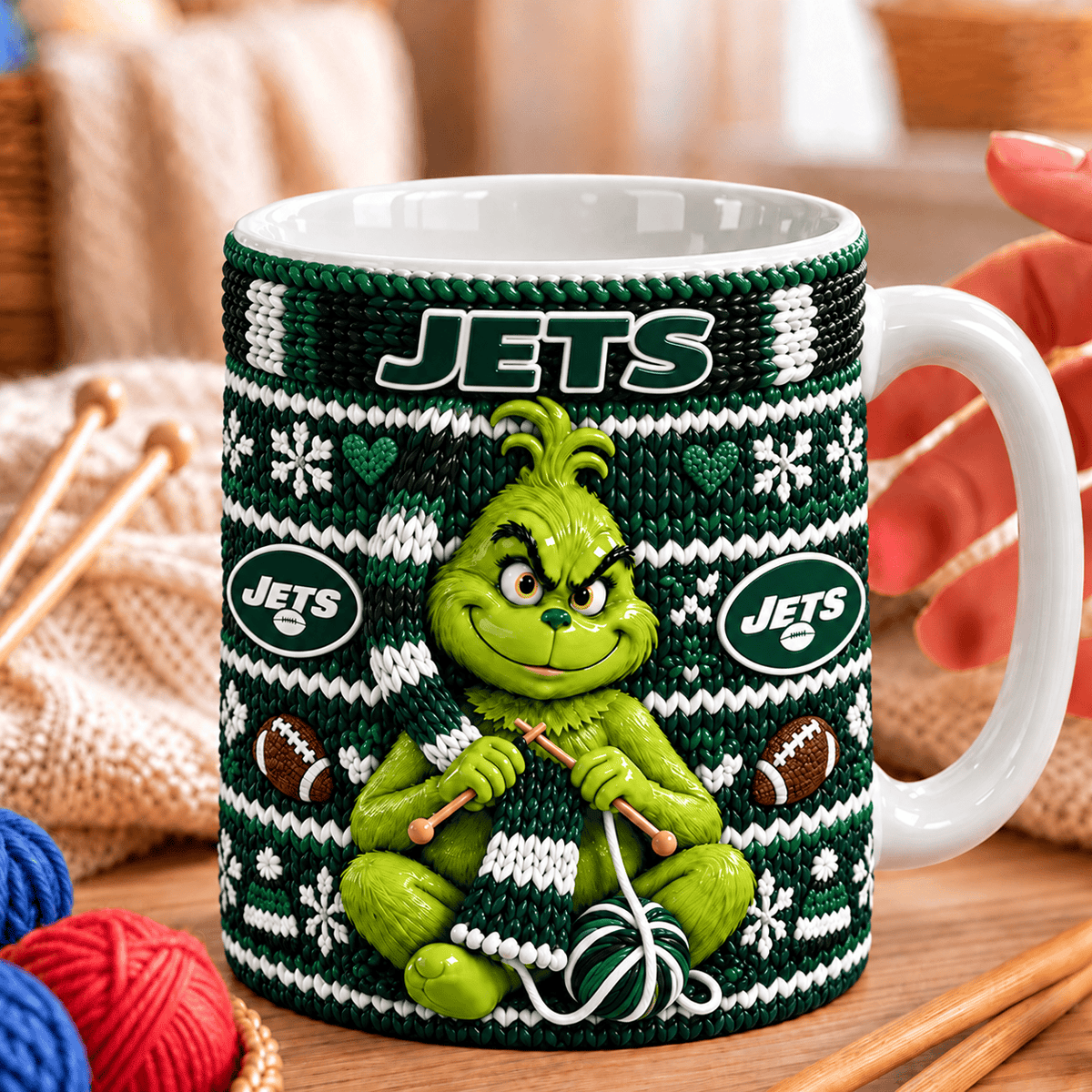 NFL x NYJ Grinch Knitting Coffee Mug