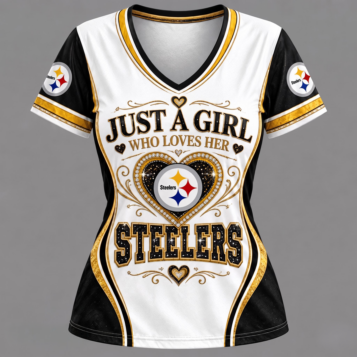 NFL x PIT Just A Girl V-Neck Shirt