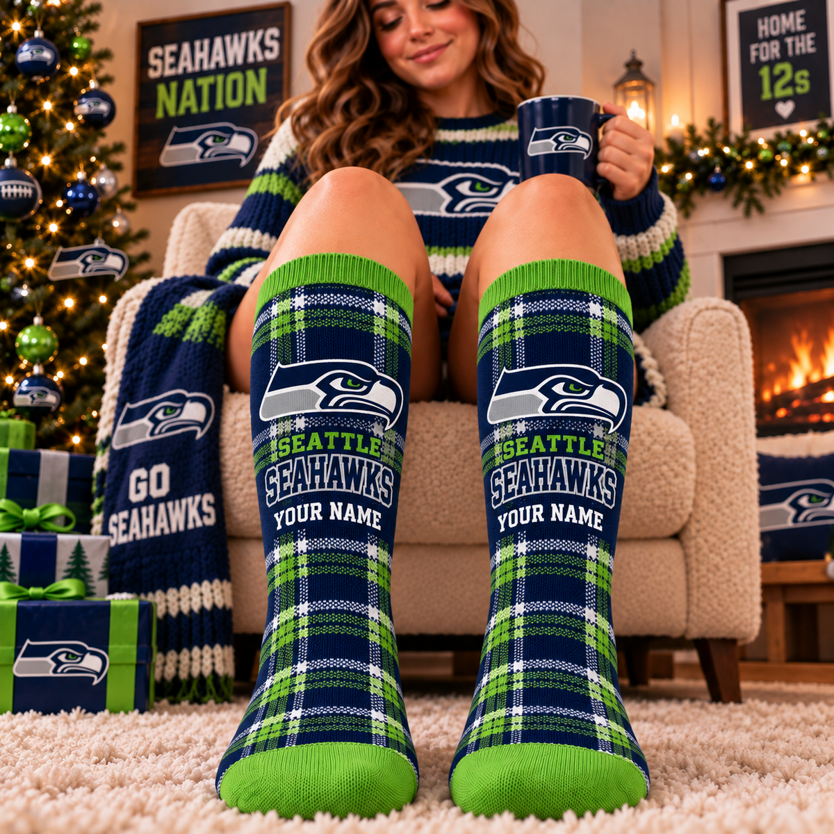 NFL x SEA Personalized Name New Socks