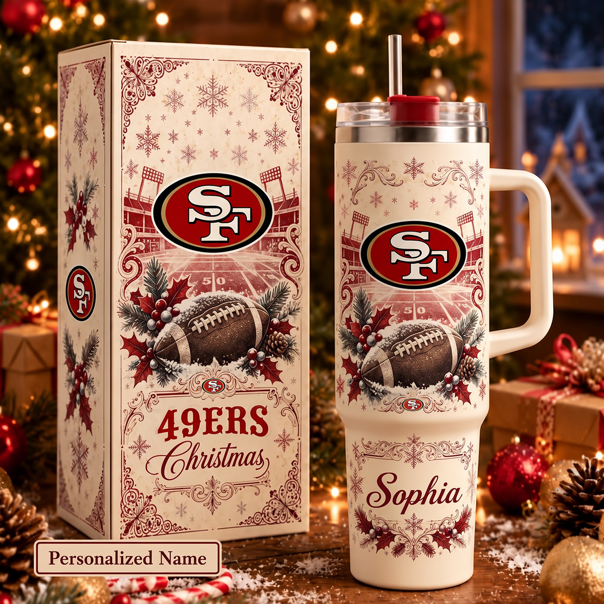NFL x SF Christmas Personalized 40oz Tumbler With Straw