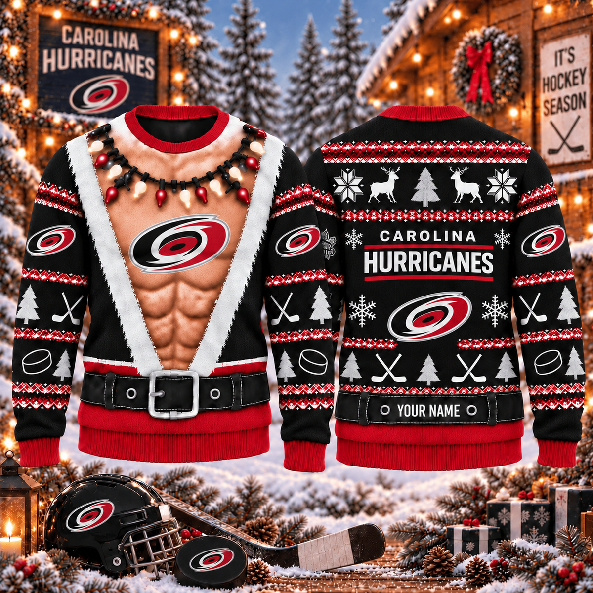 NHL x CAR Christmas Personalized Name Ugly Sweater