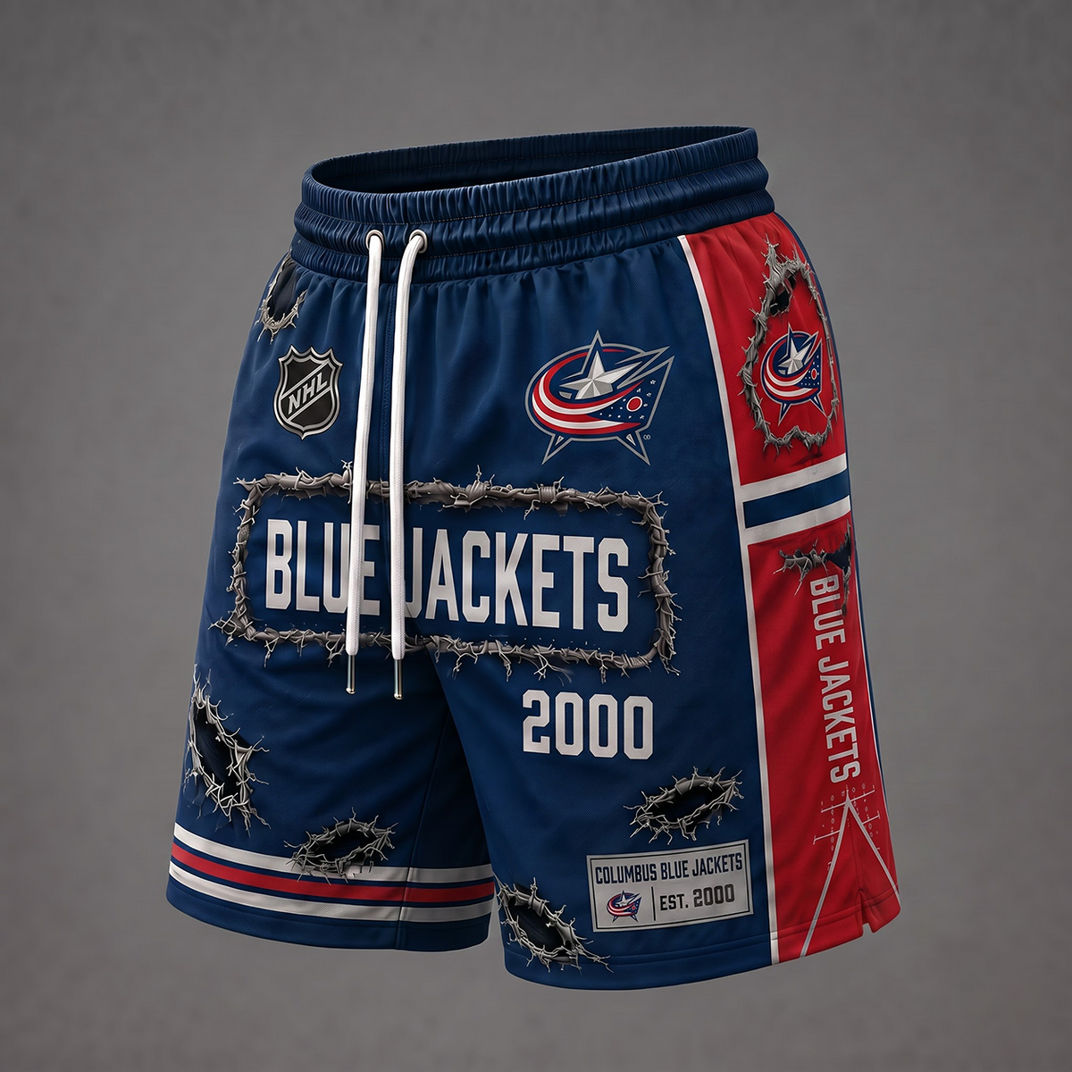 NHL x CBJ Distressed Shorts