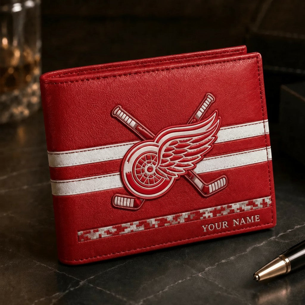 NHL x DET Special Personalized Name Leather Wallet