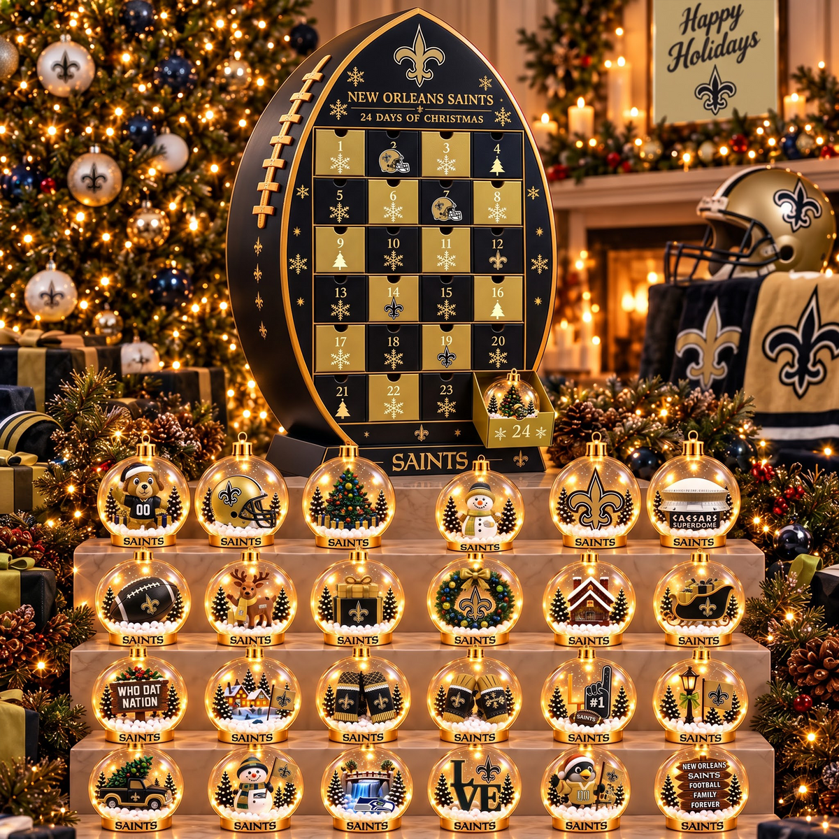 NO X NFL Football Advent Calendar Snow Globe Acrylic Set
