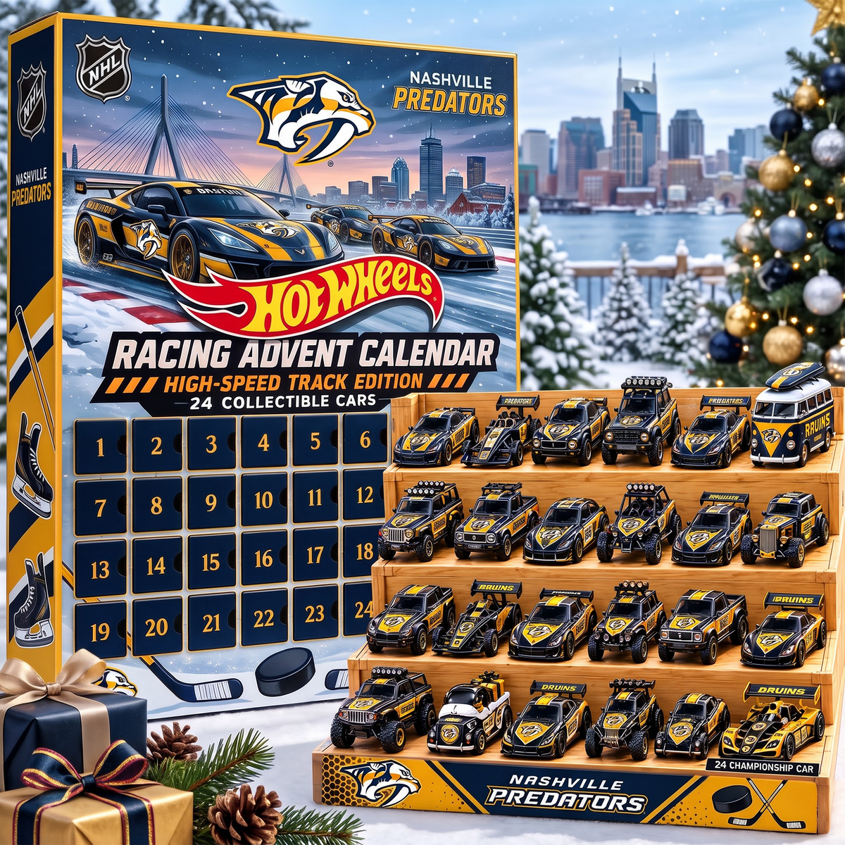 NSH X 1-of-1 Custom NHL Racing Advent Calendar 24 Cars Gift Set