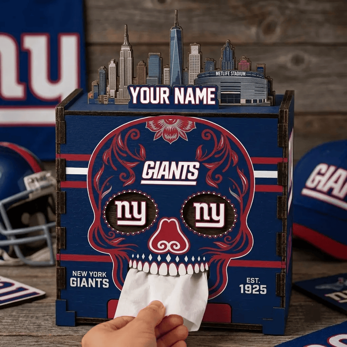 NYG x NFL Personalized Wooden Tissue Box – Custom Name Gift