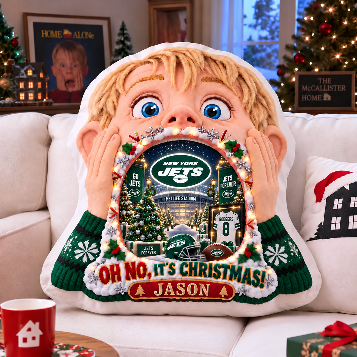 NYJ NFL x Home Alone Christmas Personalized Custom Shape Pillow