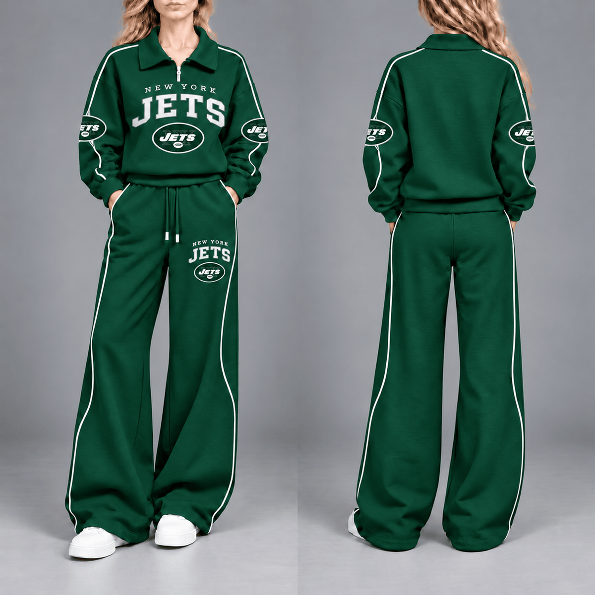 NYJ Premium NFL Team Pride Contrast Piping Quarter-Zip + Pants
