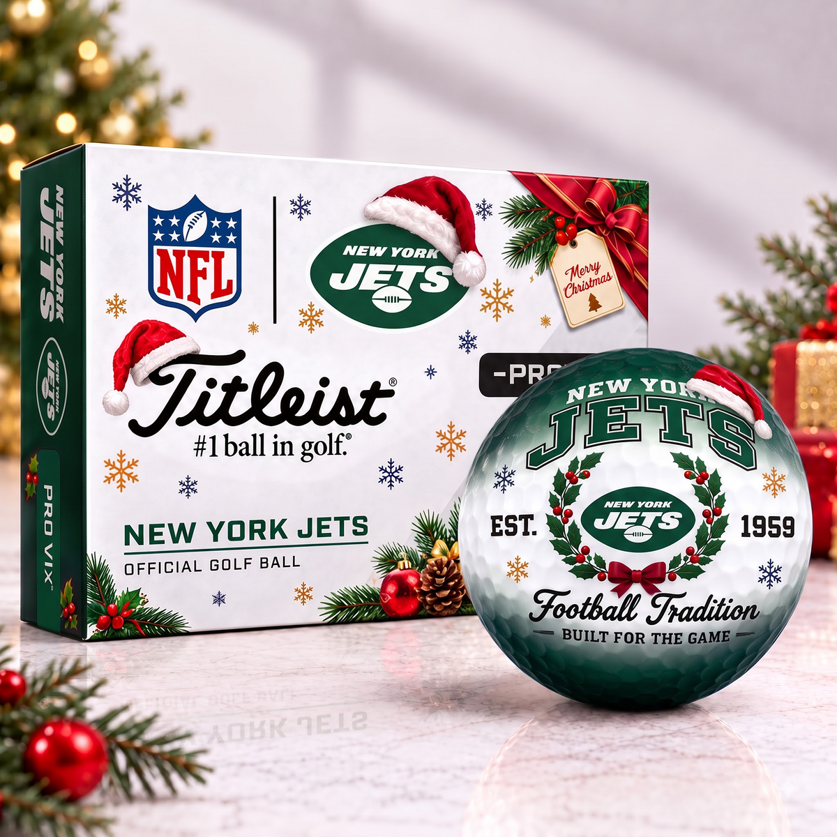 NYJ X Custom NFL Team Christmas Titleist Pro V1x Golf Balls Set