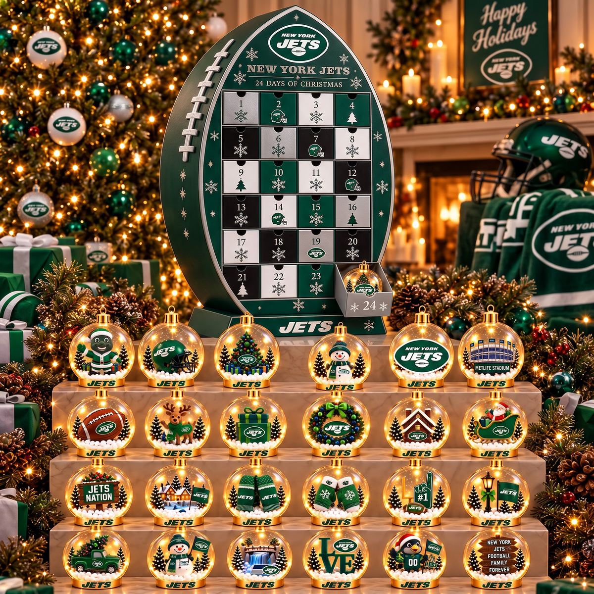 NYJ X NFL Football Advent Calendar Snow Globe Acrylic Set