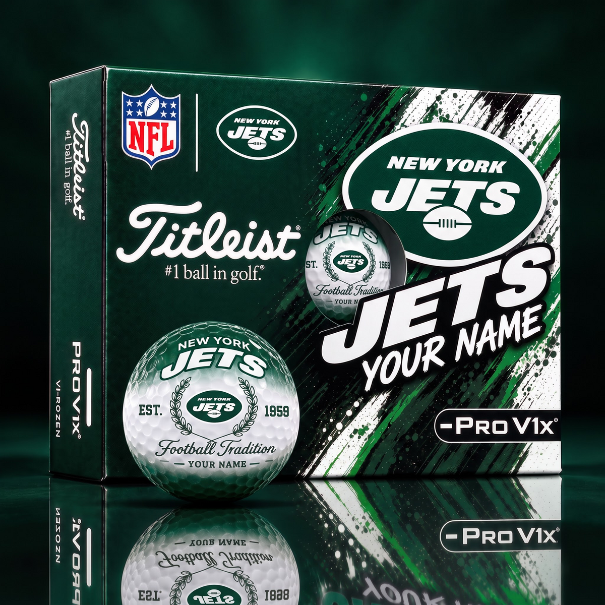NYJ X PERSONALIZED NFL MAKER-MADE TITLEIST PRO V1X GOLF BALLS
