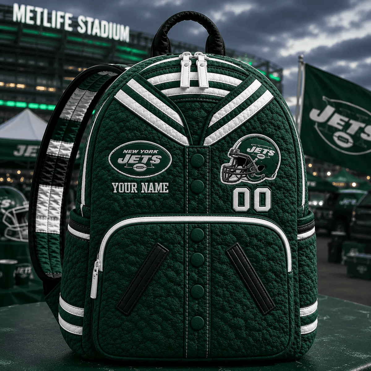 NYJ x NFL Premium Varsity Quilted Backpack Personalized Gift For Fan - Limited Edition