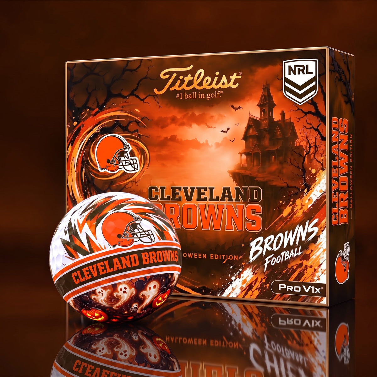 OFFICAL TITLIEST X PREMIUM NFL CLE DELUXE PERSONALIZED HALLOWEEN HORROR FAIRWAY V3 GOLF BALL SET EDITION