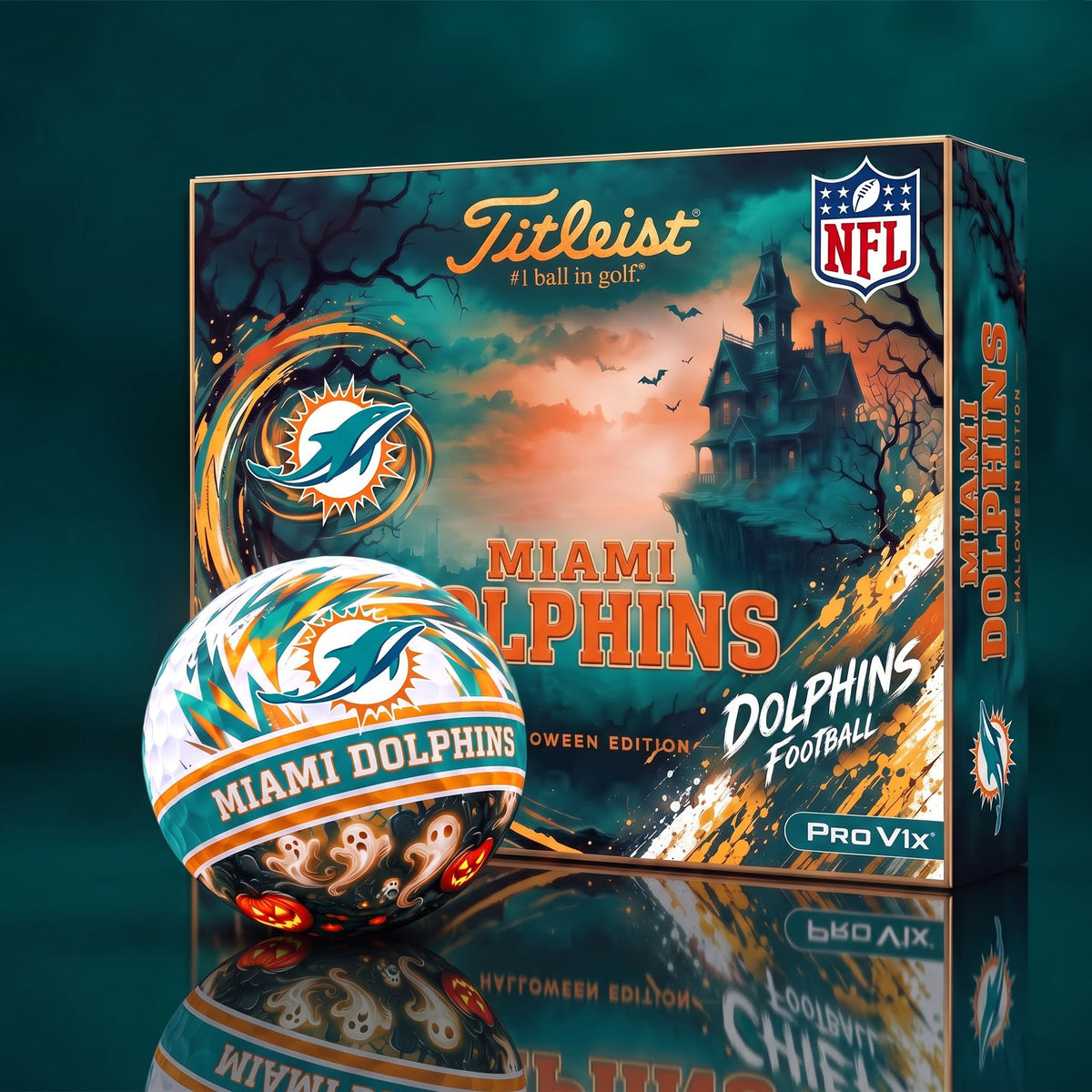 OFFICAL TITLIEST X PREMIUM NFL MIA DELUXE PERSONALIZED HALLOWEEN HORROR FAIRWAY V3 GOLF BALL SET EDITION
