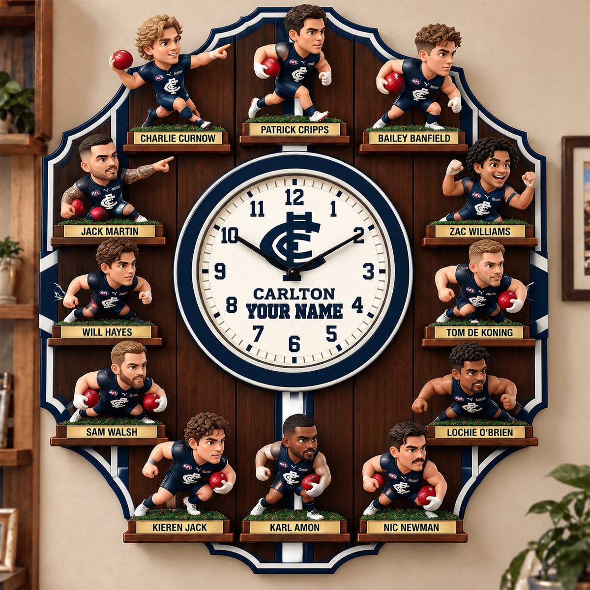OFFICIAL AFL X PREMIUM CAR 3D BESPOKE NAME Famous Players Acrylic Wall Clock For Home Decor EDITION