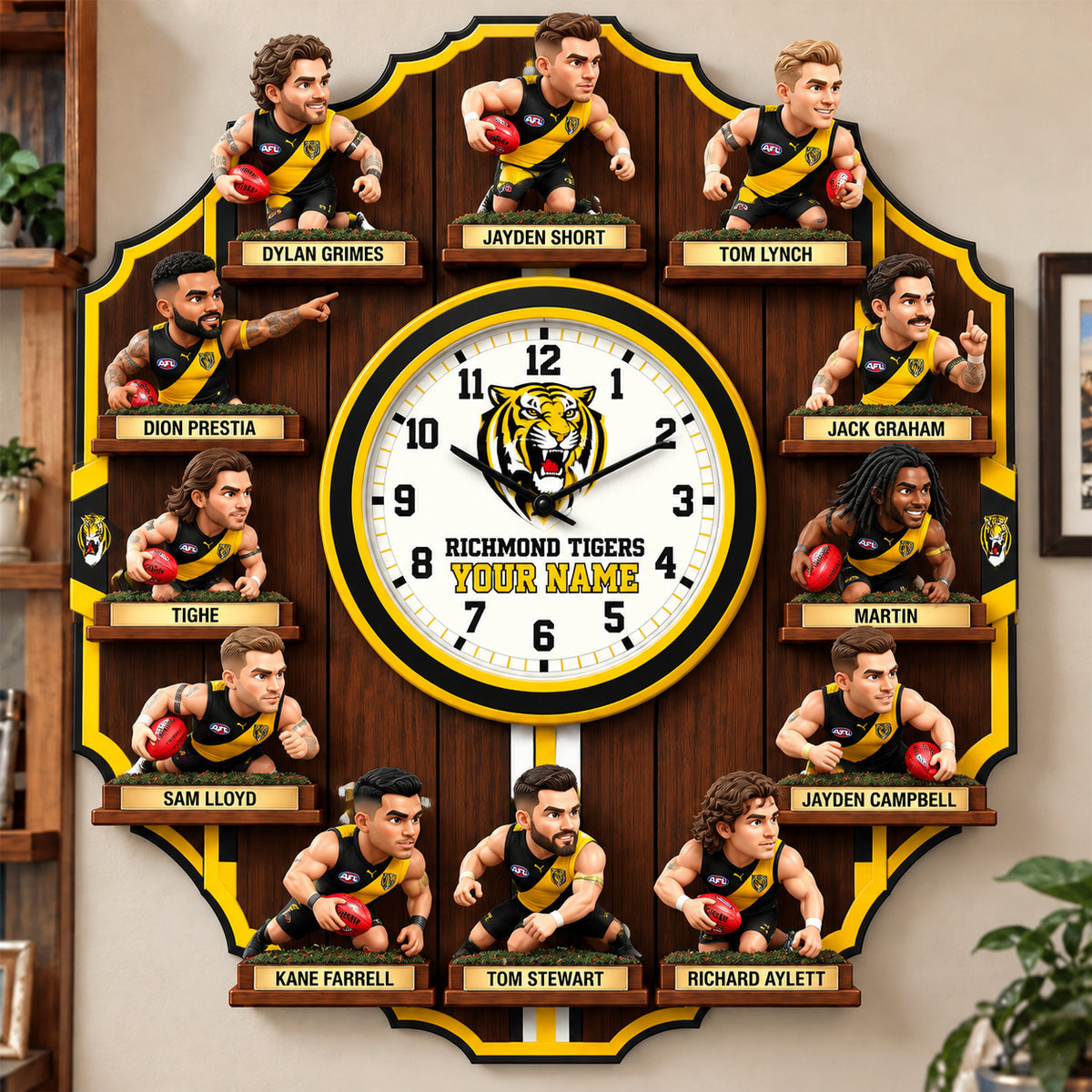 OFFICIAL AFL X PREMIUM RT 3D BESPOKE NAME Famous Players Acrylic Wall Clock For Home Decor EDITION
