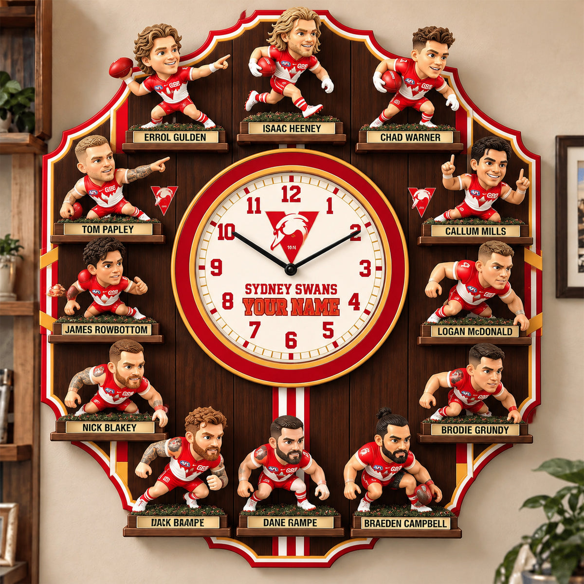 OFFICIAL AFL X PREMIUM SS 3D BESPOKE NAME Famous Players Acrylic Wall Clock For Home Decor EDITION