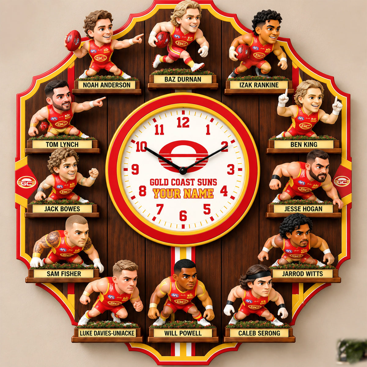 OFFICIAL AFL X PREMIUM SUN 3D BESPOKE NAME Famous Players Acrylic Wall Clock For Home Decor EDITION
