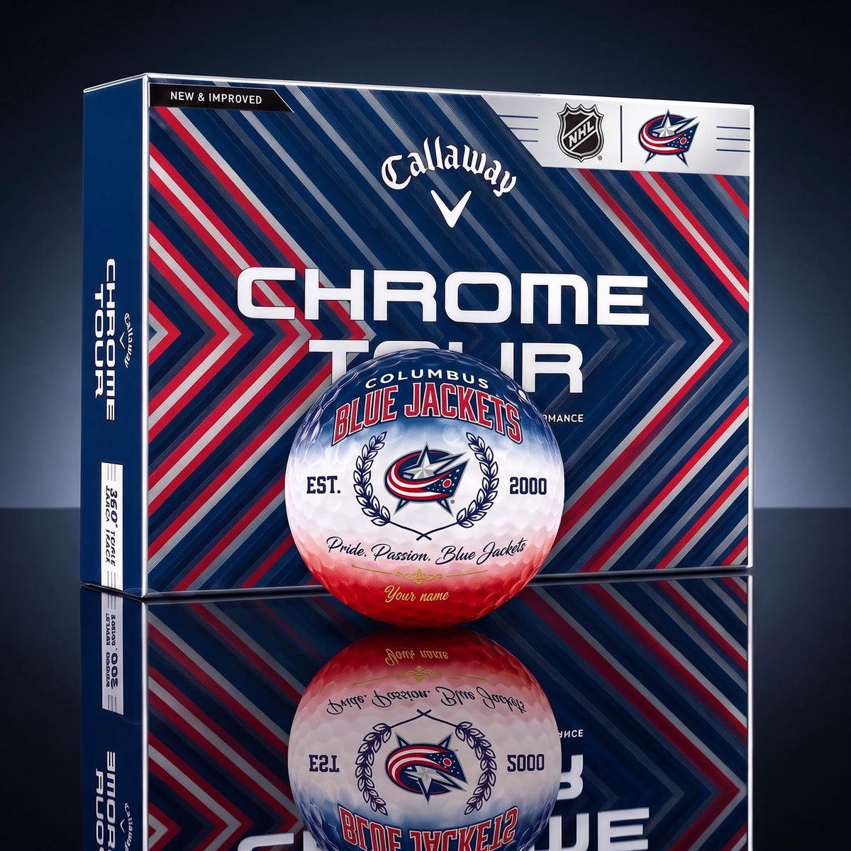 OFFICIAL CALLAWAY X PREMIUM NHL CBJ BESPOKE NAME GOLF BALL LIMITED EDITION