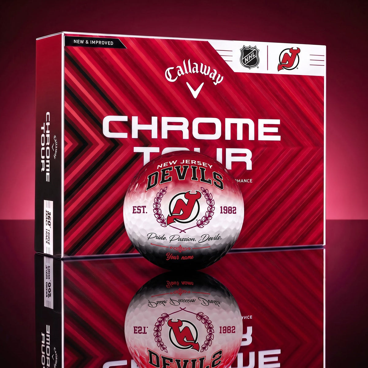 OFFICIAL CALLAWAY X PREMIUM NHL NJD BESPOKE NAME GOLF BALL LIMITED EDITION