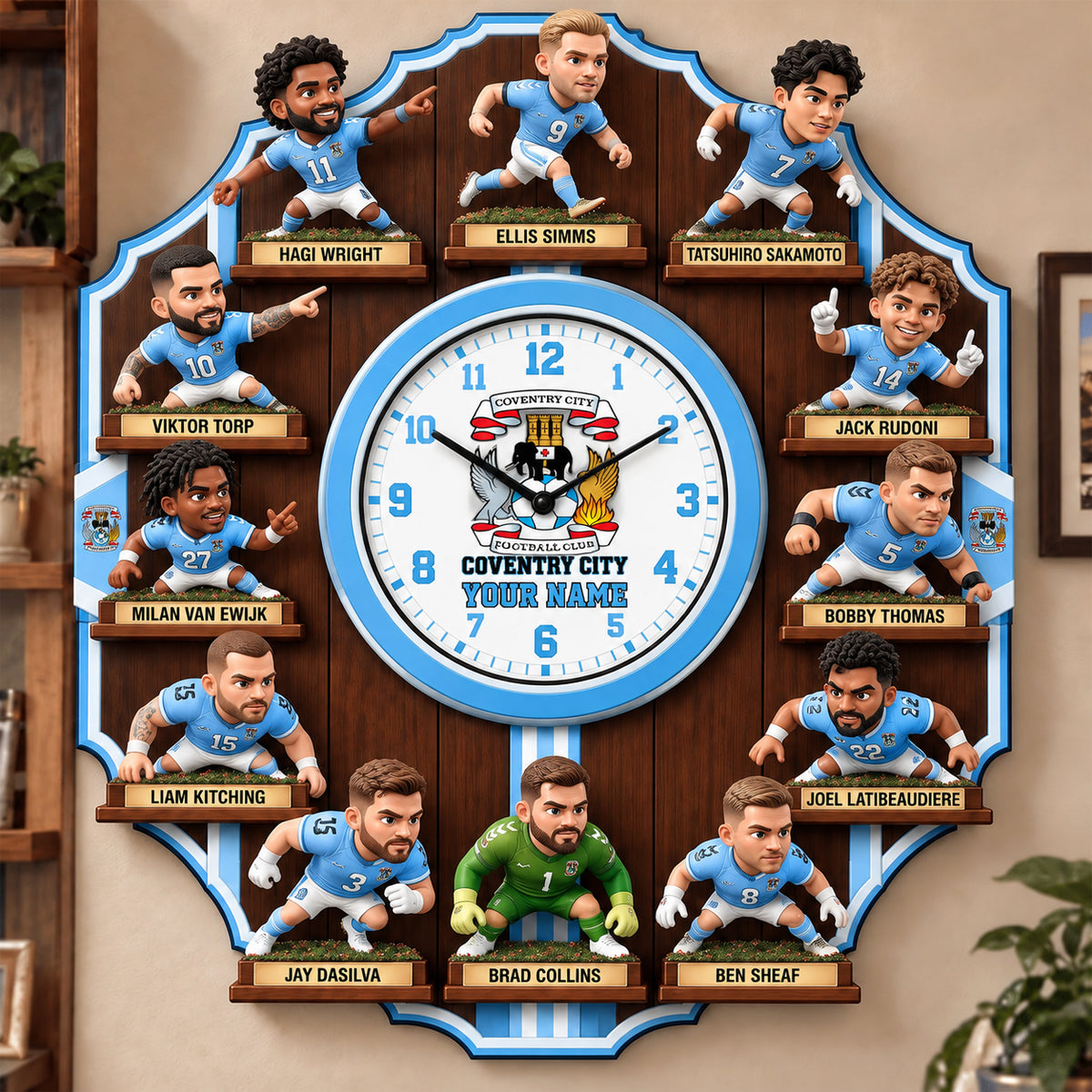 OFFICIAL EPL X PREMIUM COV 3D BESPOKE NAME Famous Players Acrylic Wall Clock For Home Decor EDITION
