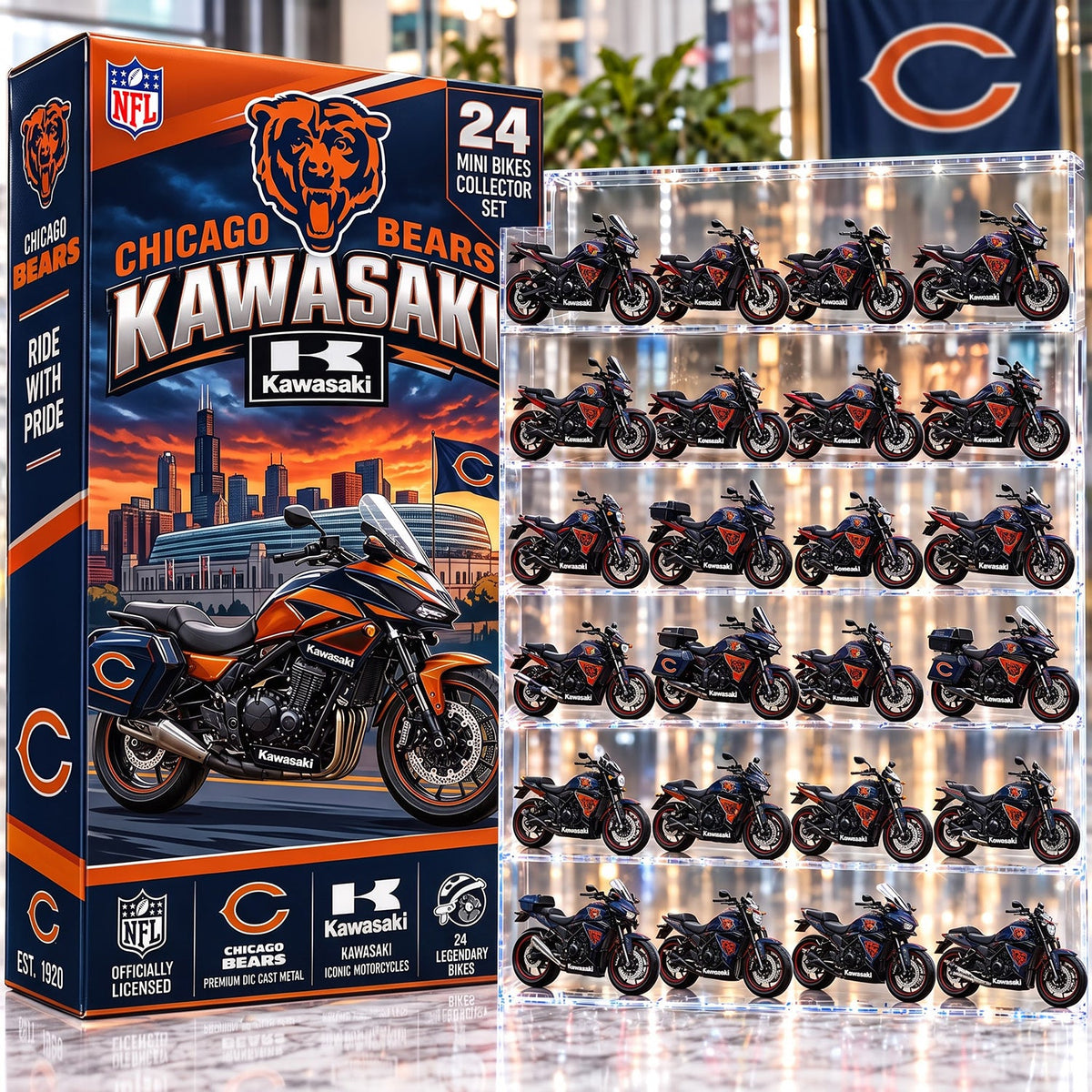 OFFICIAL KAWASAKI X PREMIUM NFL CHI 24DAYS ADVENT CALENDER AMAZING TRIP RACING MOTOR FOR FAN LIMITED EDITION