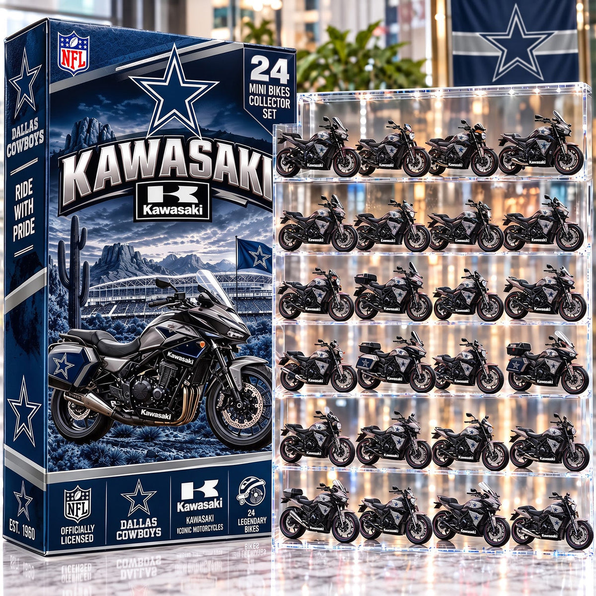 OFFICIAL KAWASAKI X PREMIUM NFL DAL 24DAYS ADVENT CALENDER AMAZING TRIP RACING MOTOR FOR FAN LIMITED EDITION